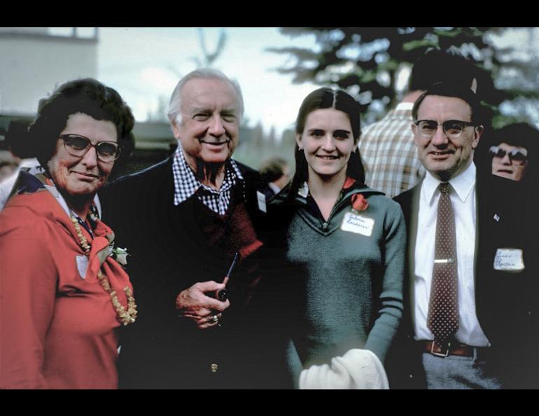 Beatriz, Silvia and Juan Roederer with Walter Cronkite during his visit to the GI in the early 1980s. Photo courtesy Juan Roederer