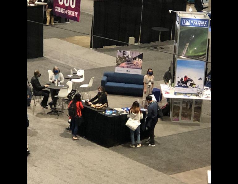 View of the UAF booth from above at AGU 2021 in New Orleans. Photo by Tanya Clayton