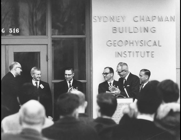 Dr. Chapman, second from left, at the dedication of the building in his honor, Feb. 28, 1968.
