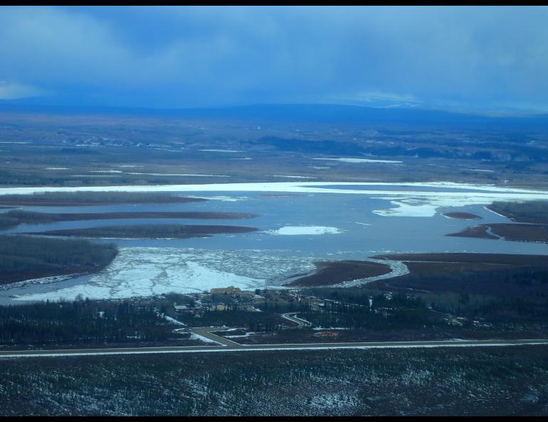 River ice in a channel of the Yukon River near Circle a few hours before breakup.