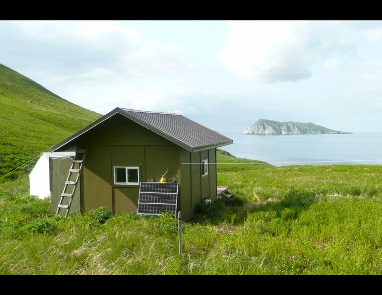 A cabin on Chowiet Island off the Alaska Peninsula in which two biologists were the closest humans to a recent magnitude 8.2 earthquake. Photo by Erik Andersen, U.S. Fish and Wildlife Service.