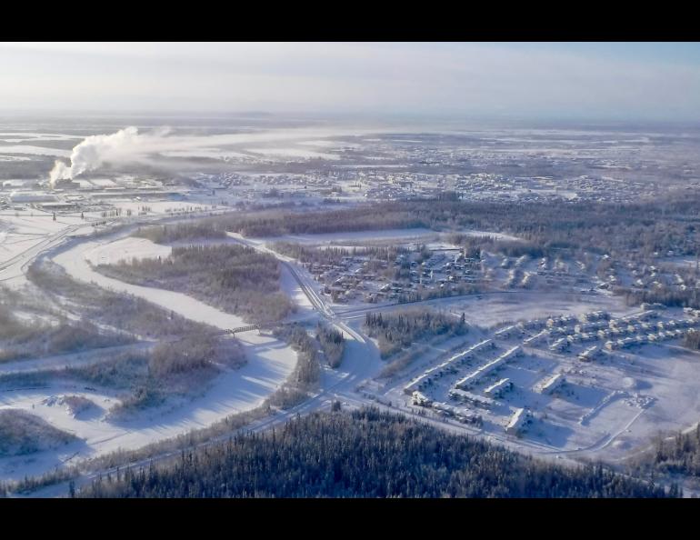 Sun strikes Fairbanks for a few hours on a midwinter day. Photo by Ned Rozell.