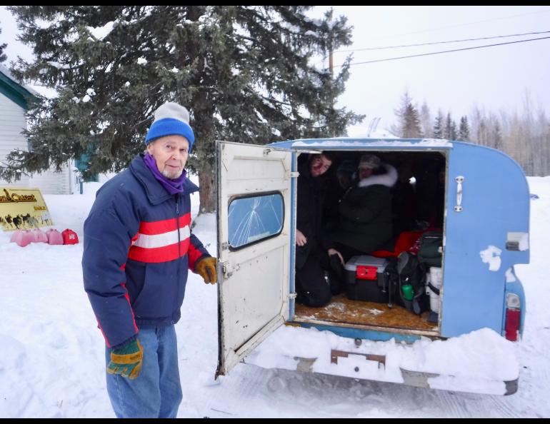 John Borg of Eagle gets ready to transport officials for the Yukon Quest sled dog race to the airstrip in Eagle in his Chevy C-10. Ned Rozell photo.