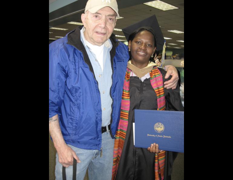Lew Shapiro poses with Josie Sam in 2012 after she earned her master’s degree at the University of Alaska Fairbanks. Photo courtesy of Josie Sam.