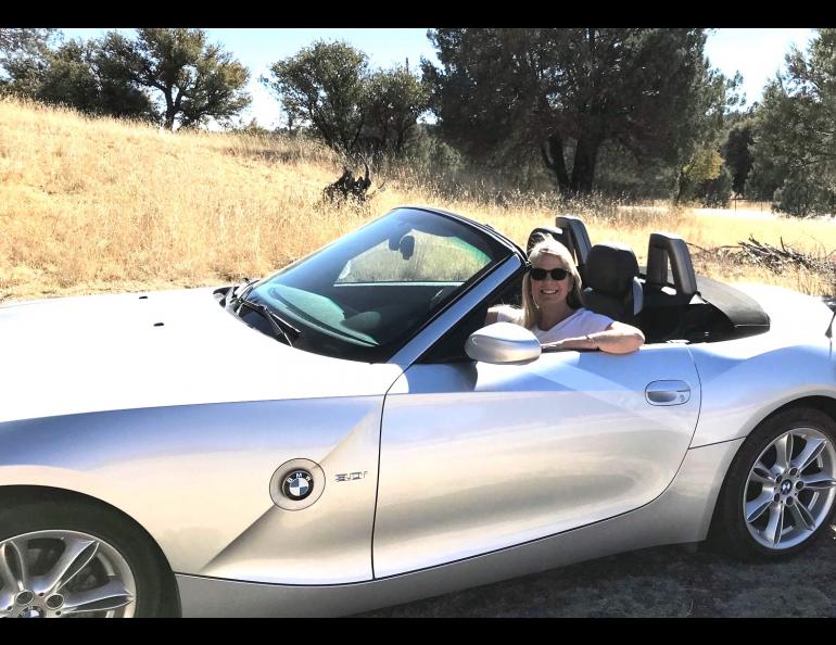 Sherry Simpson and a BMW she loved to drive in New Mexico, where she moved after leaving Alaska. Photo by her husband, Scott Kiefer.