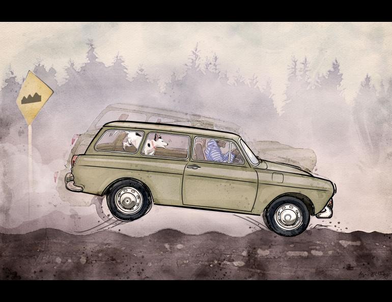 Washboard roads form on dry, unpaved road surfaces, of which there are many in Alaska. Illustration by Liza McElroy.