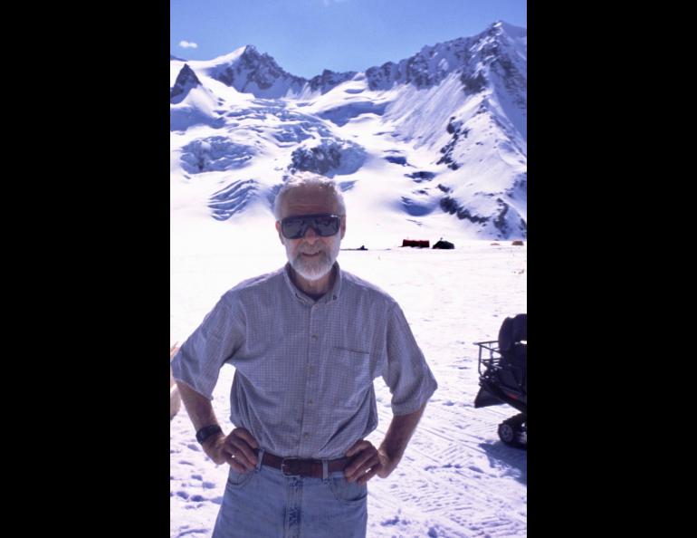 Glaciologist Will Harrison on Black Rapids Glacier. Photo by Martin Truffer.