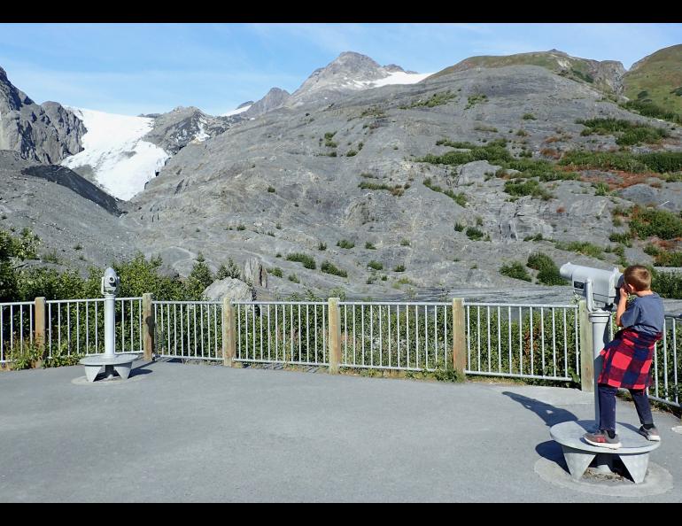 Alaska glaciers, such as Worthington here near Valdez, have shrunk the height of a 10-story building since 1950. Ned Rozell photo.