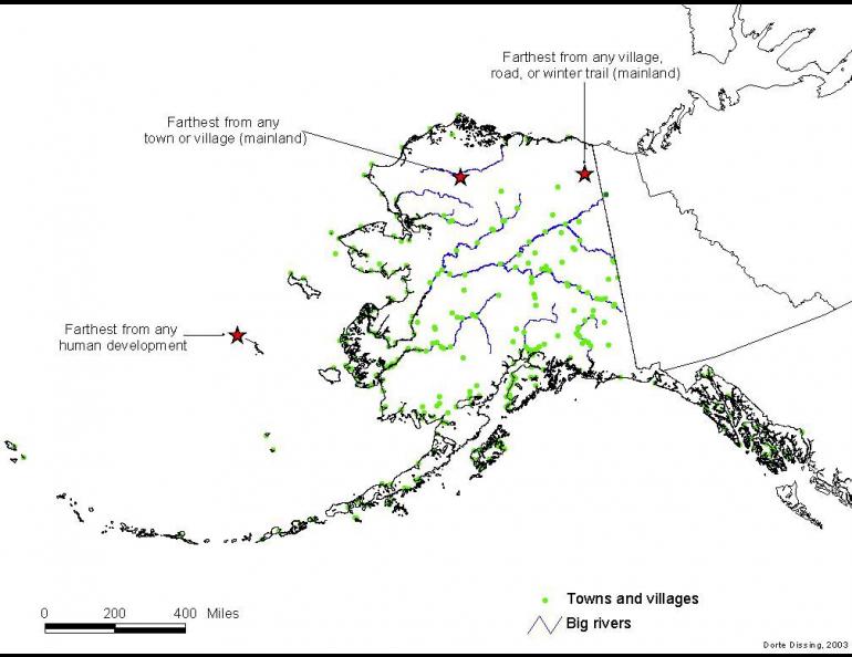 The most remote spots in Alaska. Graphic by Dorte Dissing.