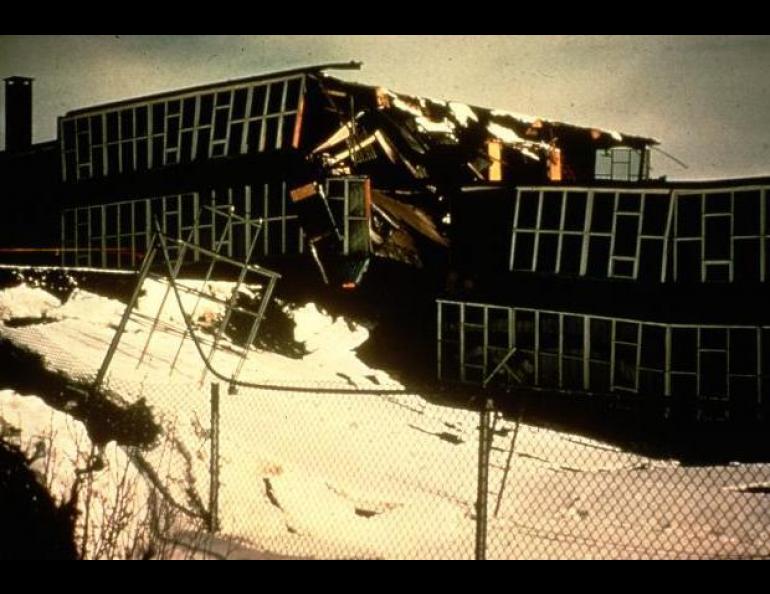 Government Hill School in Anchorage after the March 27, 1964 earthquake, still the second-largest earthquake ever recorded at magnitude 9.2. Photo courtesy UAF Geophysical Institute