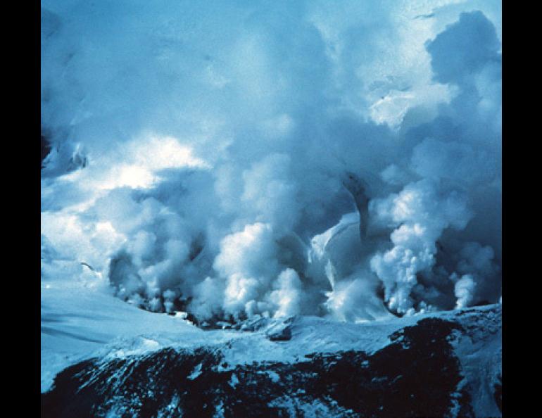 A view of Mt. Wrangell’s steaming North Crater. Photo by Carl Benson.