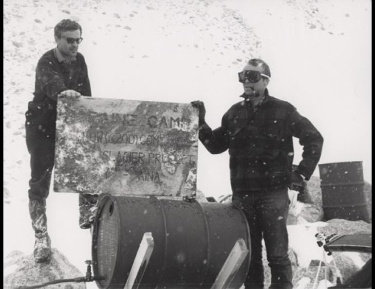 Gunter Weller, left, with graduate student Charlie Fahl on McCall Glacier in the Brooks Range in 1969. Photo by Gerd Wendler