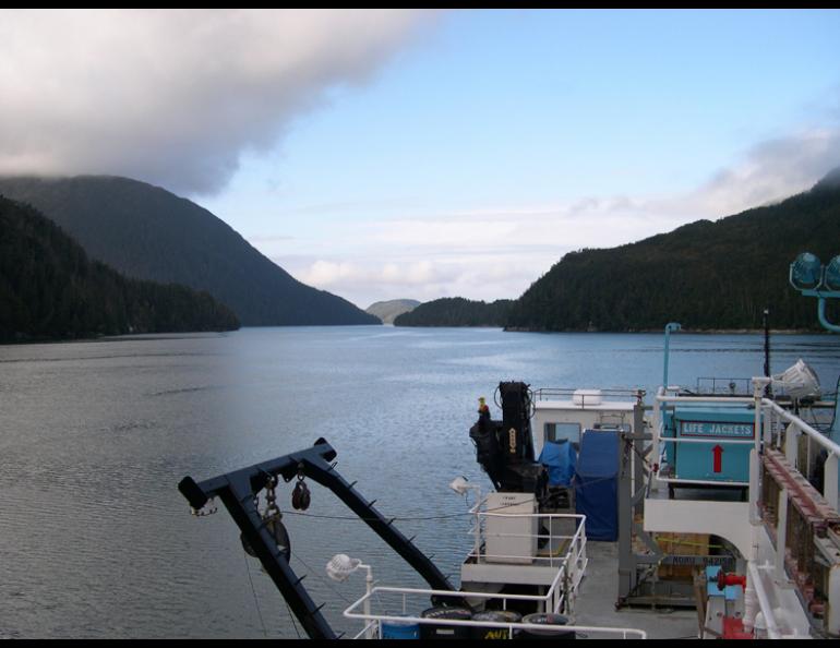  Bruce Finney photo: A view from the R/V Ewing in a fjord near Sitka. 