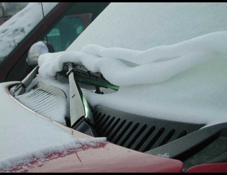 A wrinkled carpet of snow on a windshield. Matthew Sturm photo.