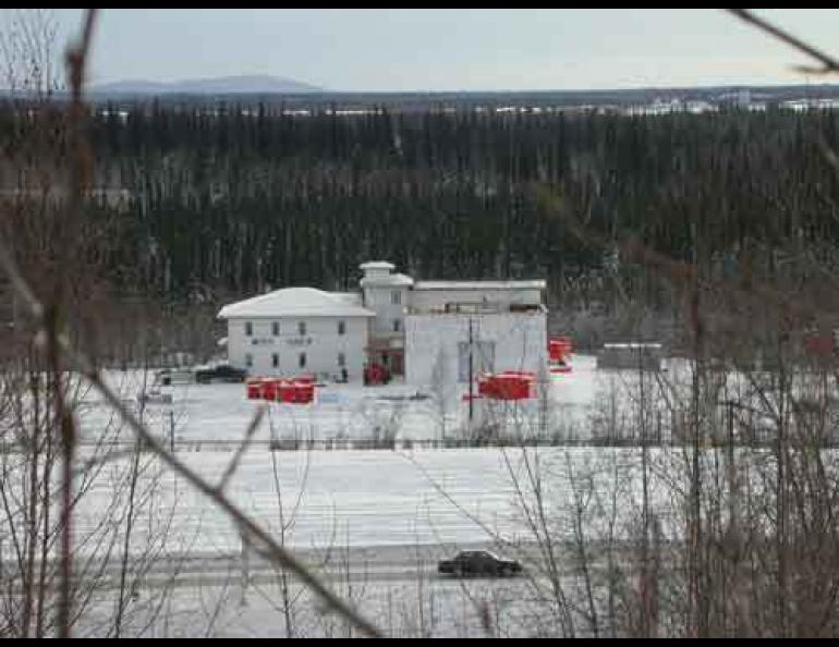 The research test facility of the Cold Climate Housing Research Center is under construction in a low spot south of the main University of Alaska Fairbanks campus. Ned Rozell photo.