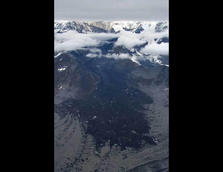  The collapse of a portion of Mount Steller may have been caused by mysterious water flow through snow and ice high on the 10,000-foot peak. Ruedi Homberger photo, courtesy of Ultima Thule Lodge. 