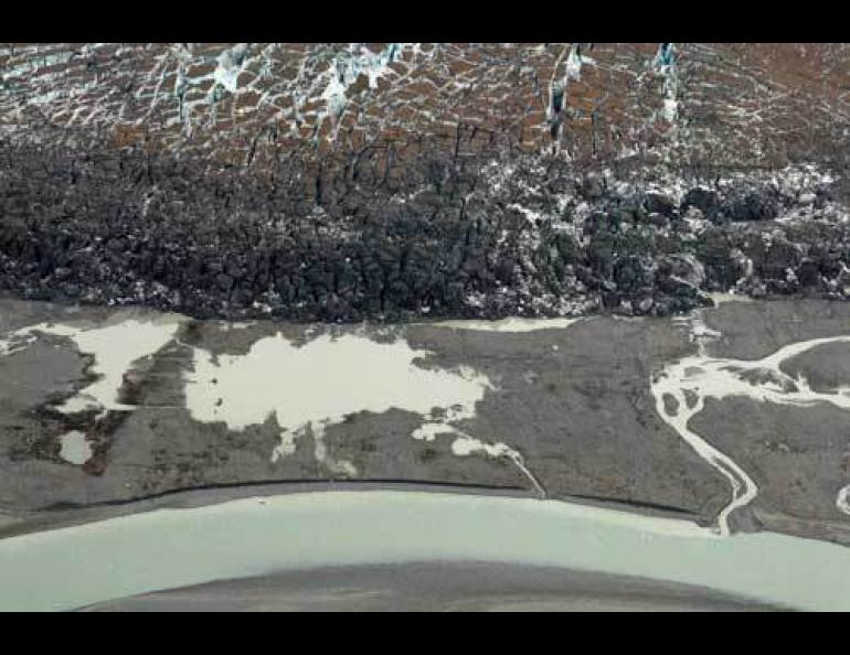  The face of Tweedsmuir Glacier, which is surging toward the Alsek River. Photo by Chris Larsen. 