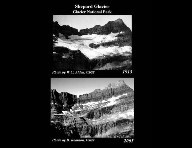  Shepard Glacier is one of the disappearing glaciers of Glacier National Park in Montana. Image courtesy USGS Northern Rocky Mountain Science Center. 