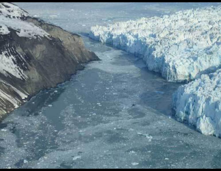 Hubbard Glacier north of Yakutat crept to within 100 yards of Gilbert Point in June of 2007. George Kalli took this photo in May 2007.