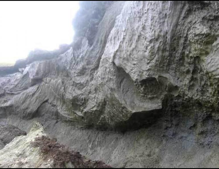 An ancient glacier that scientists recently found exposed off Alaska’s northern coast near Kaktovik. Photo by Torre Jorgenson.