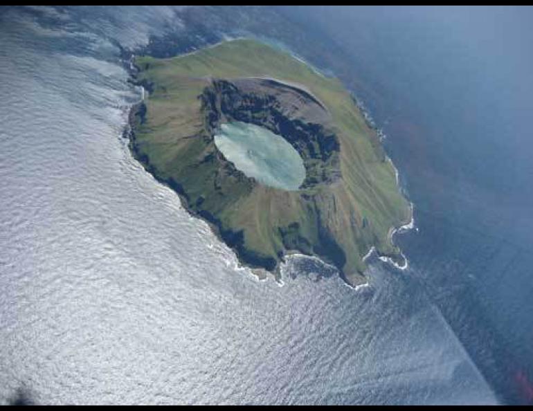 Kasatochi Island grew 31 percent during its eruption on Aug. 7, 2008, losing thousands of seabirds and all its plant life. Kasatochi Island before the eruption.