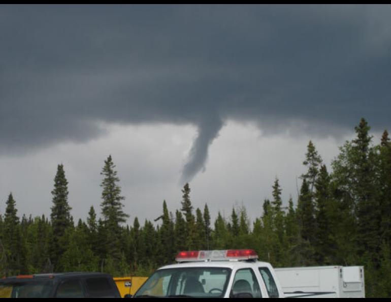 National Weather Service staff claim the July 2005 funnel cloud on the Kenai Peninsula came out of an unimpressive shower that wasn’t even large enough to create lightning. Photo courtesy of Julia Ruthford, National Weather Service.