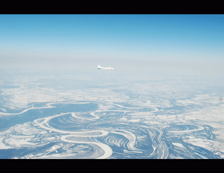 Arctic haze over northern Alaska as seen behind a NASA P3B in April 2008. Photo by J. Cozic/CIRES/NOAA Chemical Sciences Division.