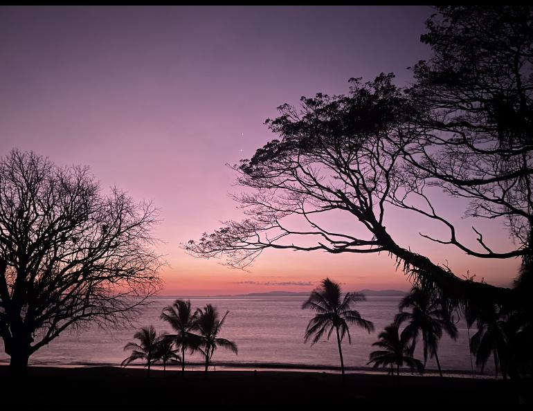 The sun sets over the Pacific Ocean on the west coast of Costa Rica in Central America. Photo by Ned Rozell.