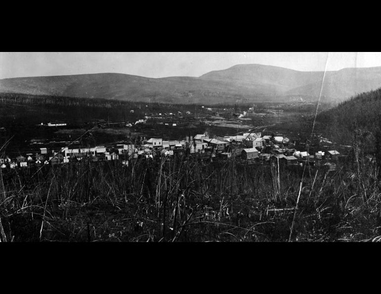 Dome City as it appeared within the time frame of 1898 to 1928. Pedro Dome looms in the background. Elmer E. Rasmuson Library - Alaska and Polar Regions Collections & Archives.