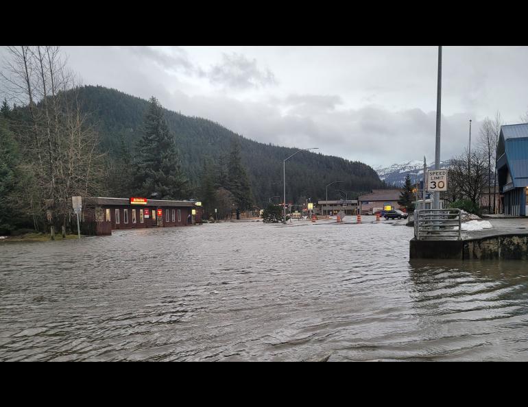 Flooding in Juneau, Alaska, near Jordan Creek in December 2020 following an atmospheric river event. Photo by Aaron Jacobs, National Weather Service Juneau Office.