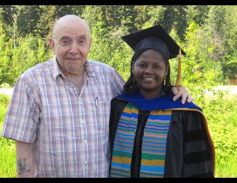 Lew Shapiro poses with Josie Sam in 2016 after she earned her Ph.D. degree at the University of Alaska Fairbanks. Photo courtesy of Josie Sam.