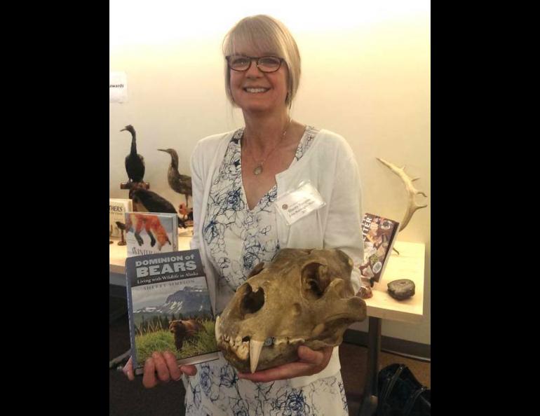 Sherry Simpson receiving the John Burroughs Medal for her book “Dominion of Bears: Living with Wildlife in Alaska.” Photo by Scott Kiefer.