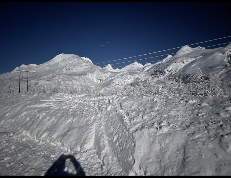 Snow piles up in Thompson Pass northeast of Valdez in January 2023. Photo by Ned Rozell.