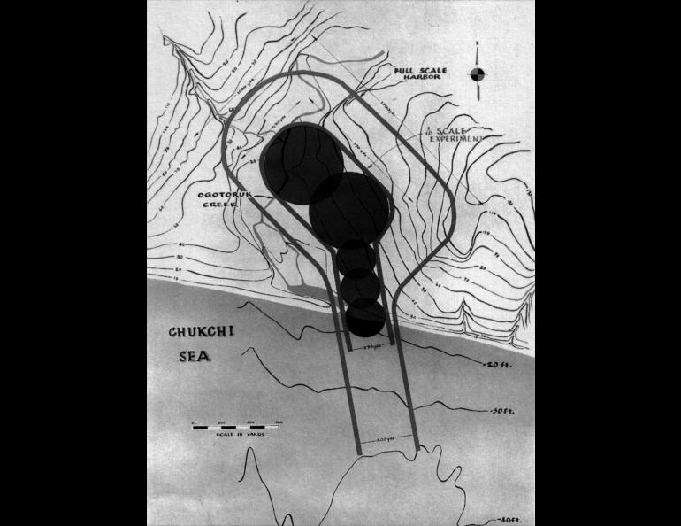 A diagram of the Atomic Energy Commission’s plan to use five thermonuclear explosions to create an artificial harbor near Cape Thompson, Alaska, in 1958. Dan O’Neill wrote about the proposed project in “The Firecracker Boys.” Lawrence Livermore National Laboratory image.