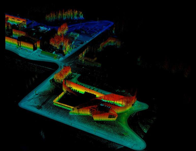 2011_3.jpg: A digital elevation map of the UAF campus featuring the UA Museum of the North produced by Chris Larsen using a laser-GPS system. Image courtesy Chris Larsen.