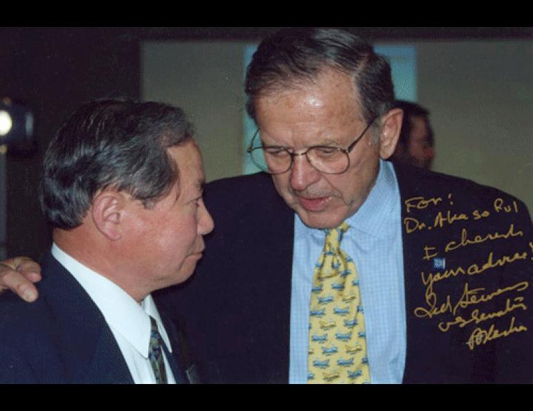 The late U.S. Senator Ted Stevens with Syun-Ichi Akasofu, founder of the International Arctic Research Center. Photos courtesy of Syun-Ichi Akasofu.