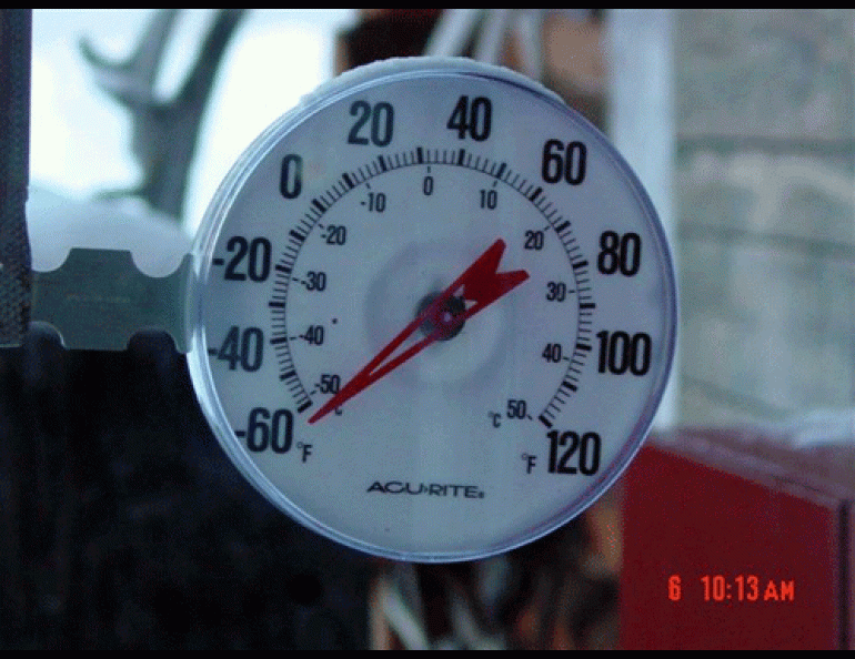 Temperature taken in early February 2008 by Larry and June Taylor who live near O’Brien Creek off the Taylor Highway.