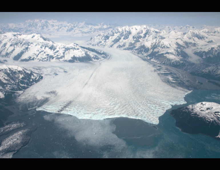 Hubbard Glacier’s advance toward Gilbert Point near Yakutat, as seen by glaciologist Chris Larsen on May 30, 2011. Photo by Chris Larsen.