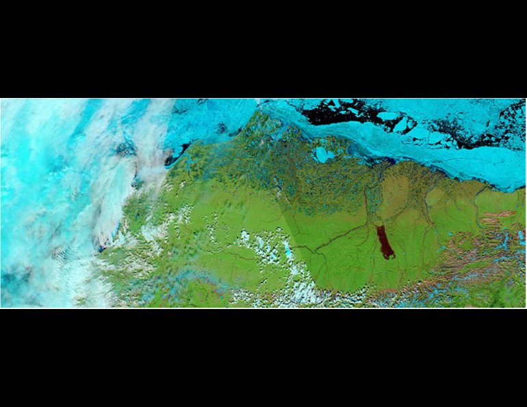 The scar from the Anaktuvuk River fire of 2007, which scorched an area as large as Cape Cod. NASA MODIS image.