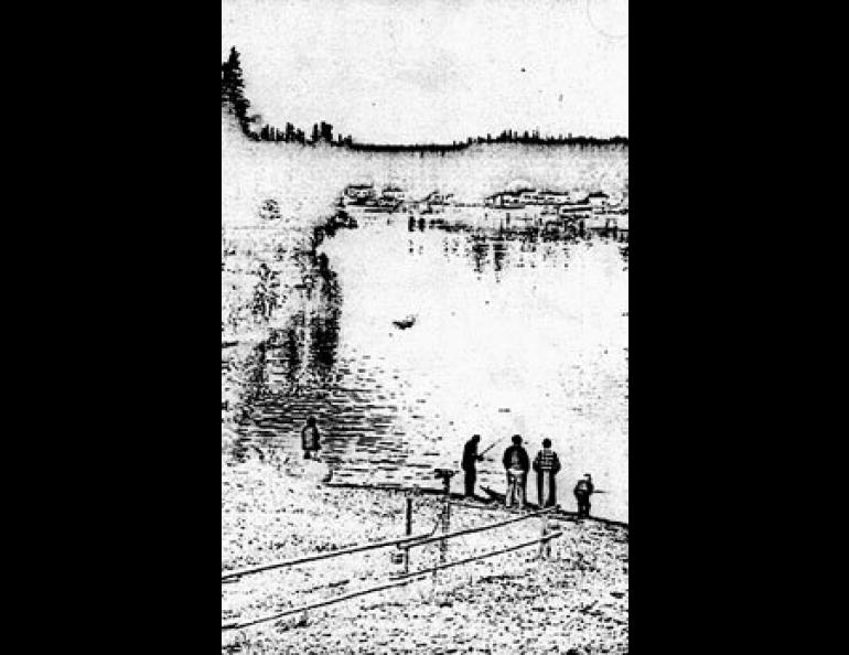 Modern-day fishermen line the banks of Moose River near old Naptowne where perhaps Eskimos once caught salmon.