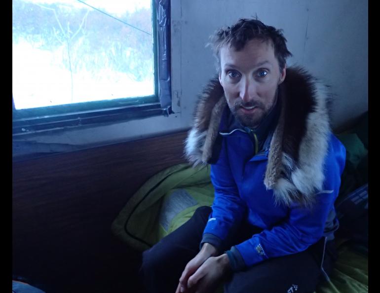 Fairbanks meteorologist and fan-of-the-cold Ed Plumb, on a 2015 ski trip from Shishmaref to Nome. Photo by Ned Rozell.