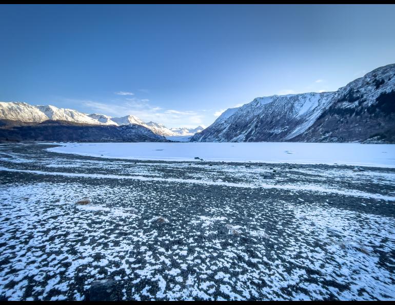Ice covers the lake at Grewingk Glacier near Homer in November 2025. Photo by Sara Wilbur