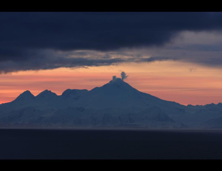 Iliamna Volcano seen from Ninilchik, Alaska, in a photograph by Roy Boone. Photo by Roy Boone, courtesy of Alaska Volcano Observatory.
