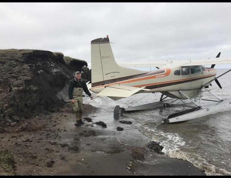 In August, pilot Jim Webster of Webster’s Flying Service in Fairbanks found a 40-year-old plastic disc released in 1979 to determine the fate of oil spilled in northern Alaska. Photo by Ben Jones.