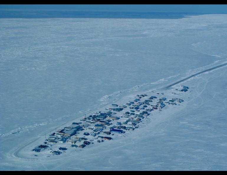 Northern sea ice, such as this surrounding the community of Kivalina, has declined dramatically in area and thickness over the last few decades. Photo by Ned Rozell.