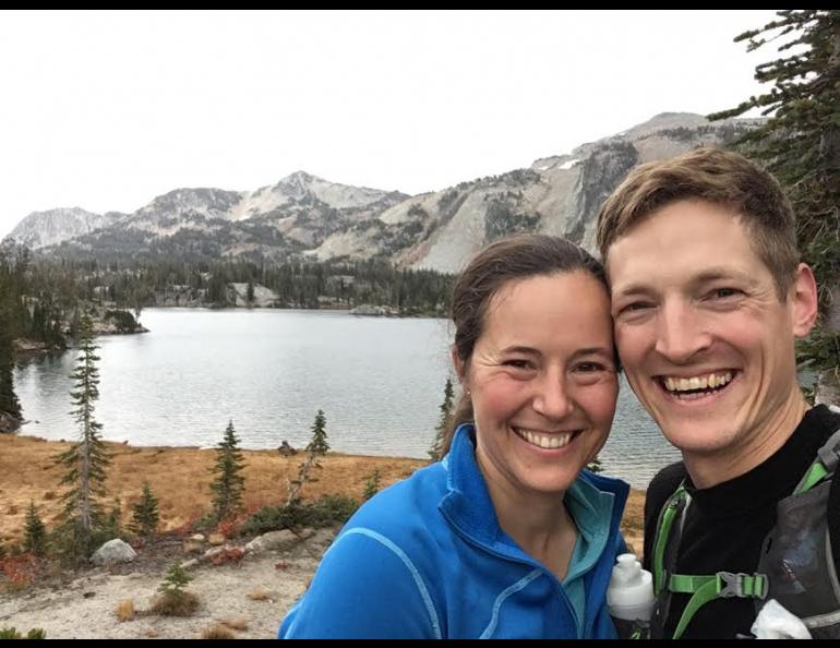 Biologist Sophie Gilbert and glaciologist Tim Bartholomaus in 2018. Photo courtesy Tim Bartholomaus and Sophie Gilbert.