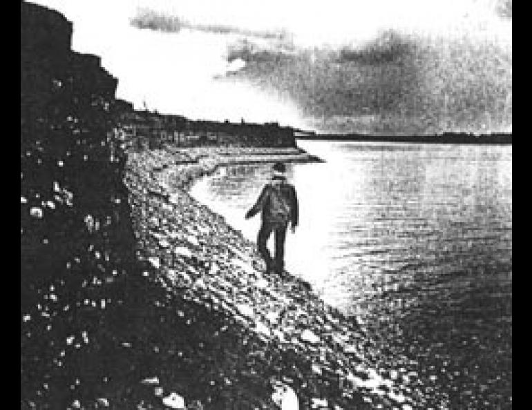 Following the earthquake, only a cliff remained where, before, there had been a beach gently sloping off into shallow water. When this picture was taken, the water only a few yards offshore was 100 feet deep.