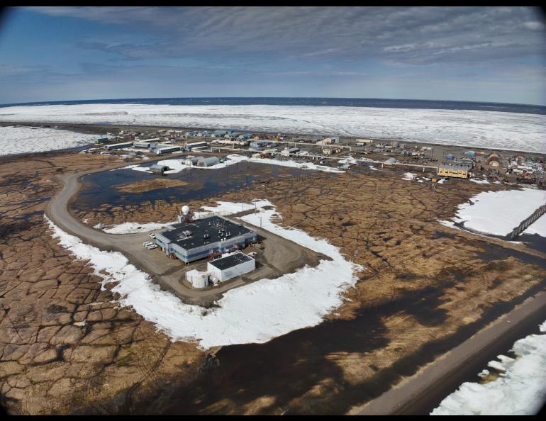 Aerial image of a research center in Arctic Alaska