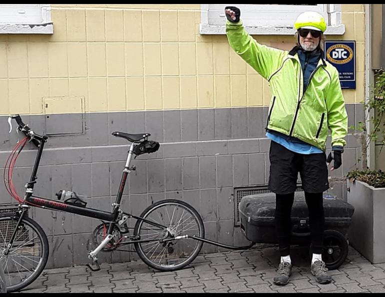 Dave Covey with his bike trailer in Mannheim, Germany, during a tour in 2019. Photo courtesy Covey family.