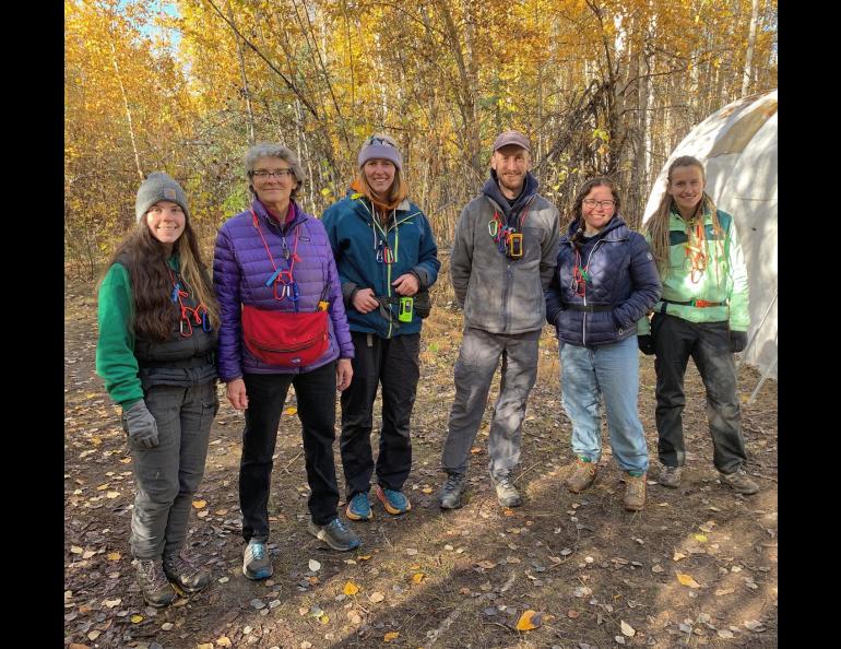 Among those banding birds at the Creamer’s Field Migration Station this fall were, from left, intern Alex Pearce, volunteer bander Laurel Devaney, educator and outreach coordinator Georgia Houde, program director Robert Snowden, intern Sarah Kennedy, and seasonal bander Larissa Babicz. ASI Photo